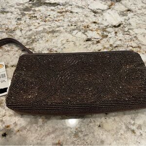Talbots Brown Beaded Textured Clutch Wristlet NWT